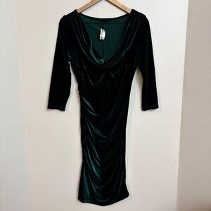 Deadly Dames Velvet Wiggle Dress M Emerald Green Cowl Neck Pinup Retro Bombshell